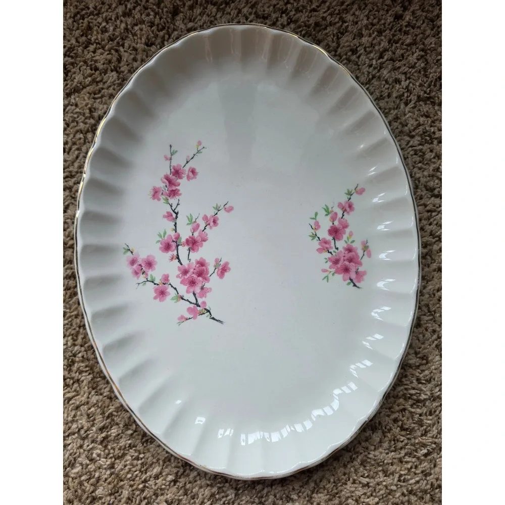 WS‎ George Bolero Oval Serving Platter Pink Cherry Blossom 22K Gold Trim Vintage